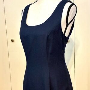 Laura Ashley Fully Lined, Beautiful Fit and Flare, Navy Blue  Dress w/Slit